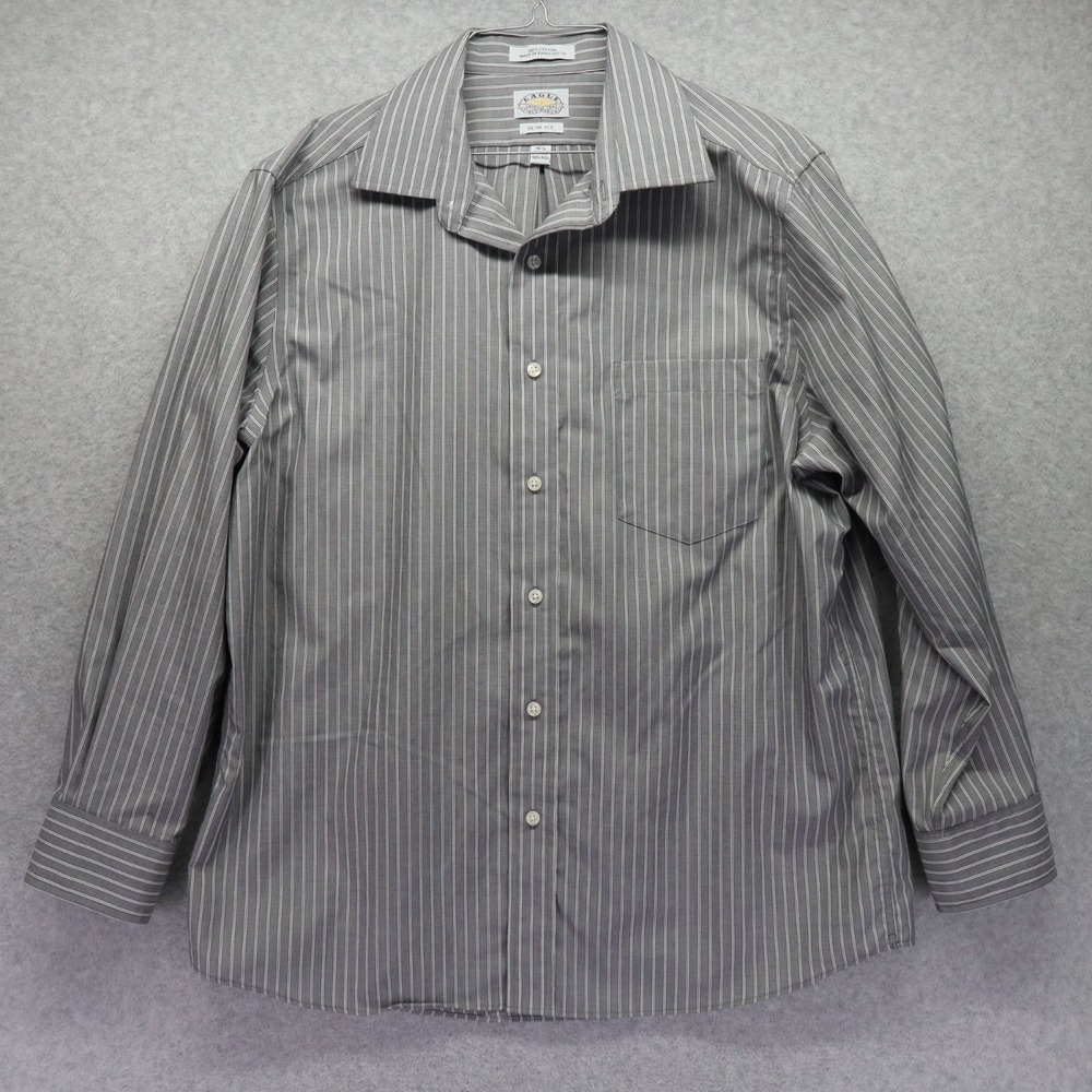 Eagle Shirtmakers Shirt Mens 16.5 32/33 Slim Fit Button Gray Striped Long Sleeve